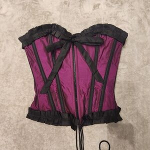 Burleska Rasberry Purple Black Satin Lace-Up Boned Corset